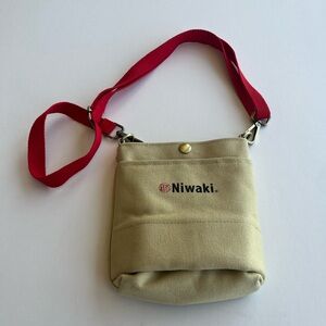 Beige Canvas Crossbody with Red Strap